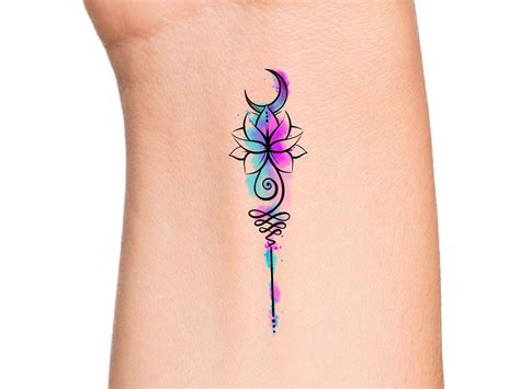 Lotus Moon Unalome Temporary Tattoo / Watercolor Tattoo / Watercolor ...