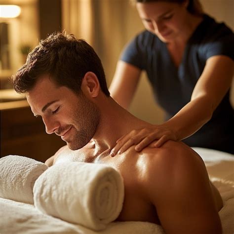 A man receiving a deep tissue massage from a therapist in a serene ...