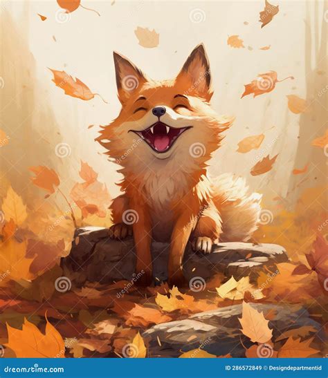 Cartoon of a Fox in the Fall Piles Stock Illustration - Illustration of wild, brown: 286572849