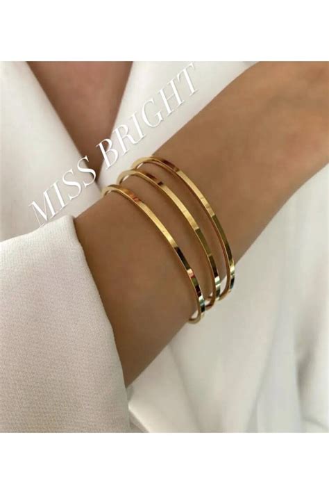 MISS BRIGHT Çelik Ajda Üçlü Kadın Gold Bilezik 6.5 22 Cm (KALIN VE