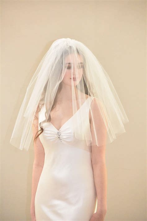 Modern Two Tier Small Wedding Veil with Blusher | WeddingVeil.com