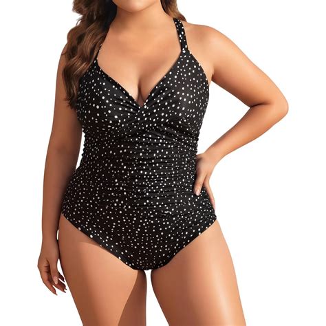 Plus Size One Piece Swimsuit - Women's Tummy Control Bathing Suit Retro