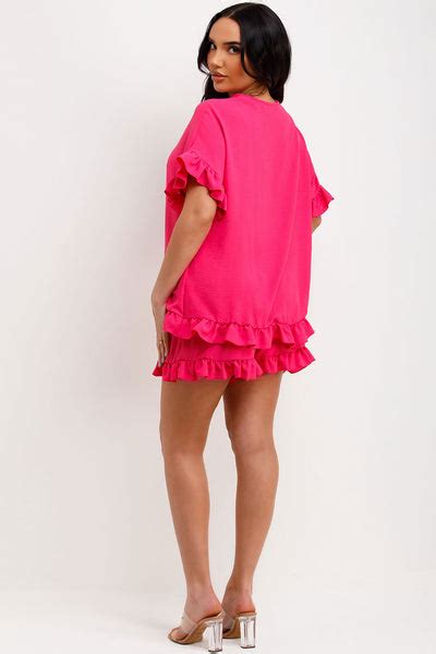 Women's Frilly Ruffle Blouse And Shorts Set Summer Holiday Outfit ...