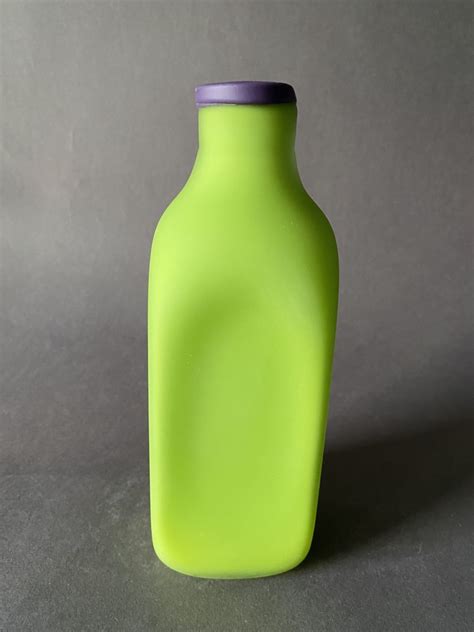 square bottle sandblasted lime green  purple lip james wilbat