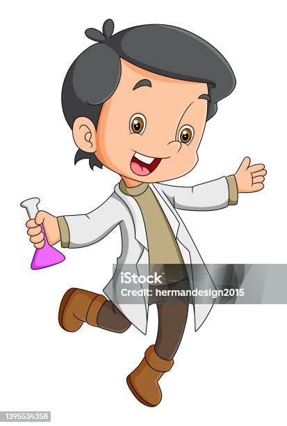 ilmuwan  bahagia  berjalan  pose lucu sambil memegang