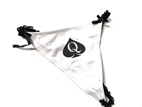 Buy Black & White Lace Cotton Queen of Spades Logo - Brazilian G-String