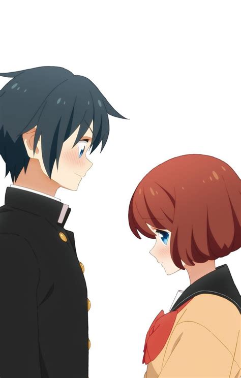 two anime characters are looking at each other