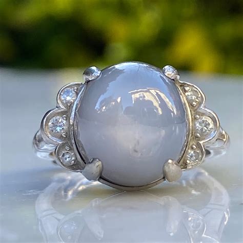 Vintage 18ct Star Sapphire and Diamond Platinum Ring For Sale at