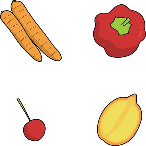 Fruits and Vegetables In Different Types. Vector Illustration Set ...