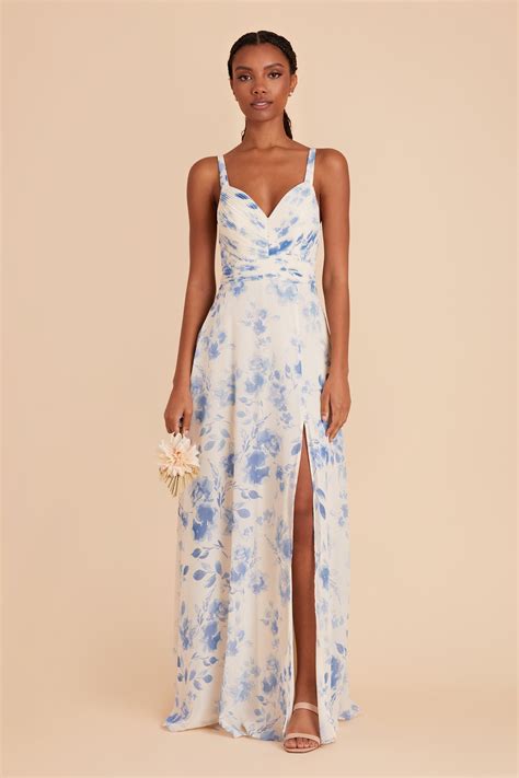 Deborah Blue Rococo Floral Chiffon Bridesmaid Dress | Birdy Grey