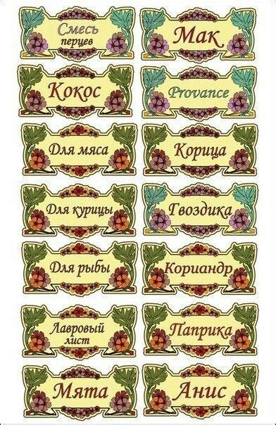 Спеції | Этикетки специй, Наклейки для кухни, Баночки для специй