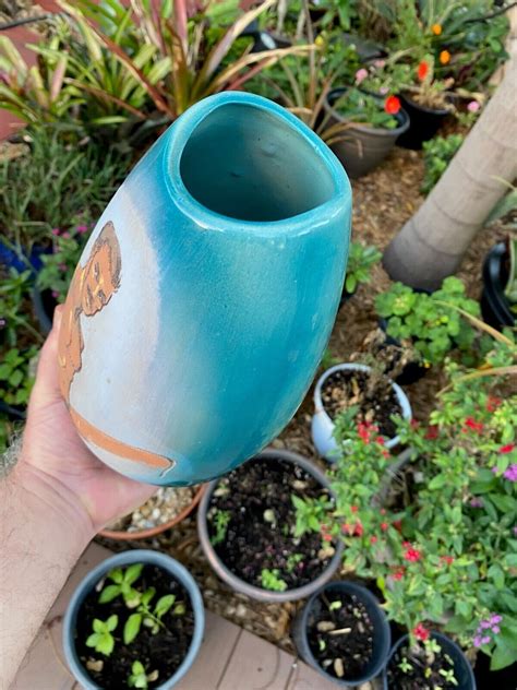 RARE 1985 Rick Wisecarver Wihoa's Hand Carved Pottery Vase gay male