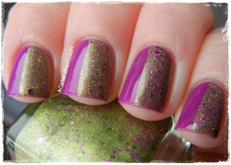 Purple with Multi-Glitter | Purple green gold nails, Magenta and green