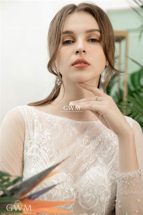 Long Sleeves Laces And Satin Aline Wedding Dress - GWM1912 - Gorgeous