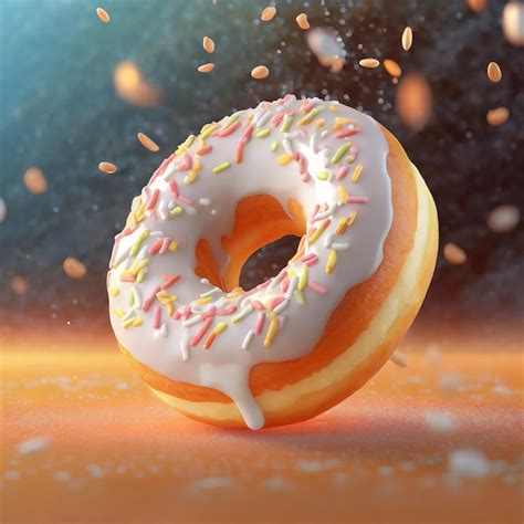 premium photo view  delicious glazed flaying donut  render ai