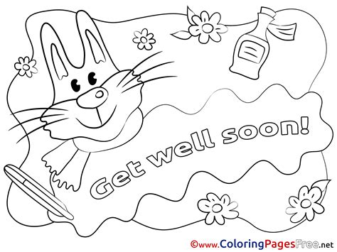 Rabbit Kids Get well soon Coloring Page