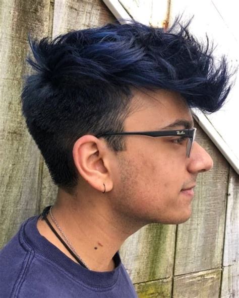 Mens blue hair, Men hair highlights, Midnight blue hair
