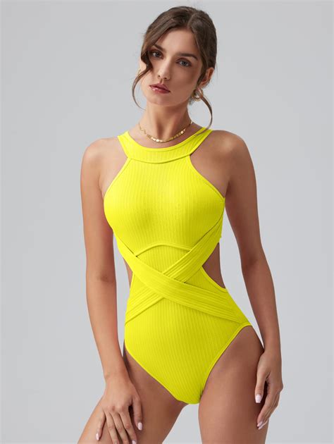 Women's One Piece Swimsuits Tummy Control High Waisted Cross Bathing S