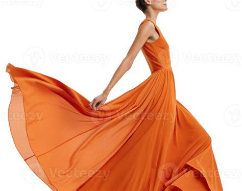 stunning dress mockup showcases flowing orange gown that exudes