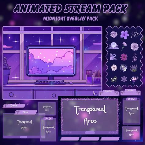 Midnight Cottage Core Stream Overlay, Animated Stream Pack, Vtuber