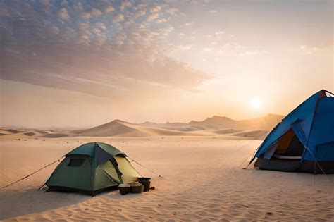 Premium AI Image | camping in the sand dunes at sunset