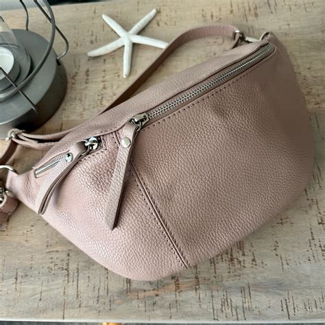 Nude Pale Pink Large Italian Leather Sling Bag / Chest Bag. – luscious