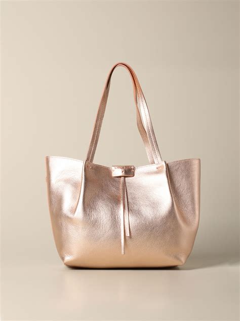 PATRIZIA PEPE: shopping bag in laminated leather - Pink | Patrizia Pepe ...