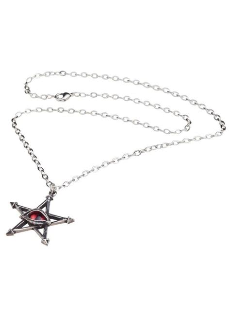 Red Curse Pentagram Eye Pewter Necklace | Alchemy Gothic Wicca Necklace