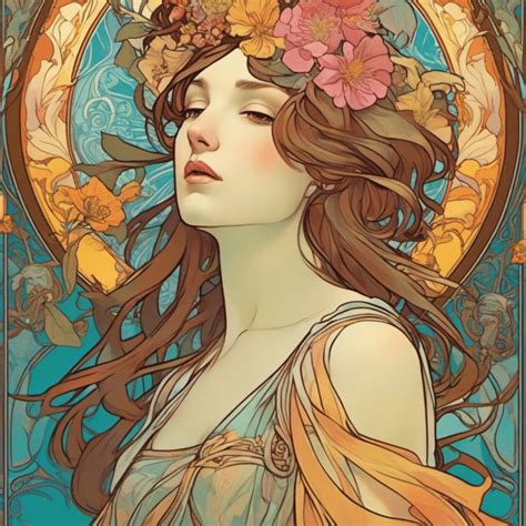 alphonse mucha inspired art goddess  spring   lindawang