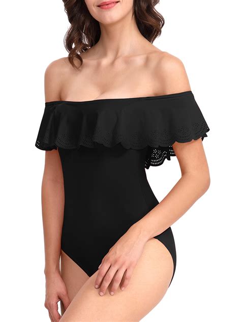 Csndyce off Shoulder One Piece Swimsuits Women Bathing Suits Tummy
