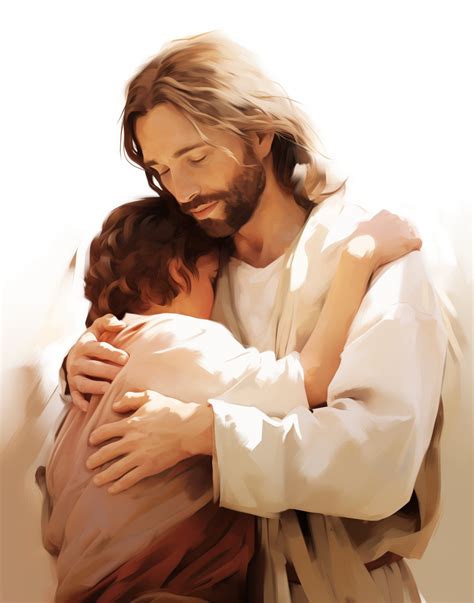 Jesus Hugging a Teenage Boy Painting Modern Christian Art Print Digital ...