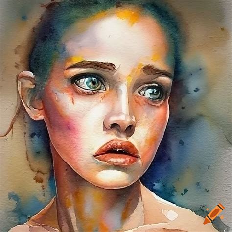 Realistic watercolor of a sad woman on Craiyon