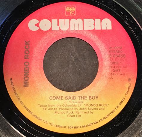 Mondo Rock – Come Said The Boy / Cost Of Living (1984, Vinyl) - Discogs