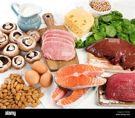 Foods Highest in Vitamin B2. Healthy eating. View from above Stock ...