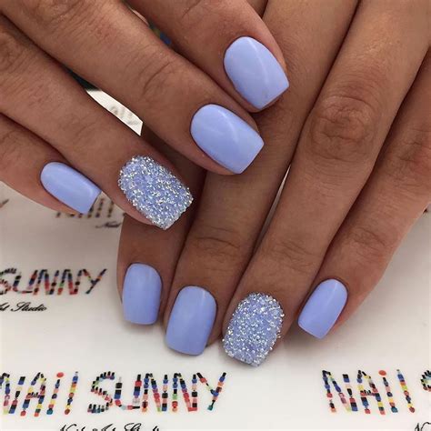 #acrylic #glitter #accent #light #short #nails #ideas #with #nail #blue ...