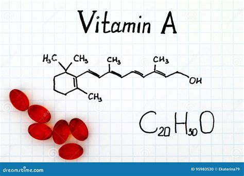 Chemical Formula of Vitamin a and Pills Stock Photo - Image of medicine ...