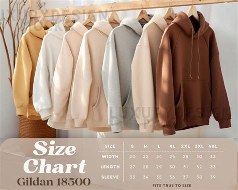 Gildan 18500 Sweatshirt Size Chart Mockup Gildan Size Guide Boho Hoodie ...