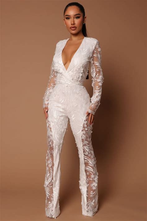 Chantal Long Sleeve Lace Jumpsuit - White | White lace jumpsuit, Lace ...
