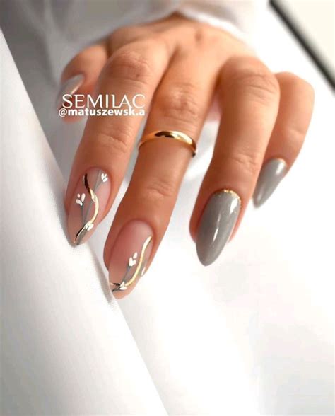 Маникюр на форму миндаль с рисунком серого цвета | Designer nägel ...