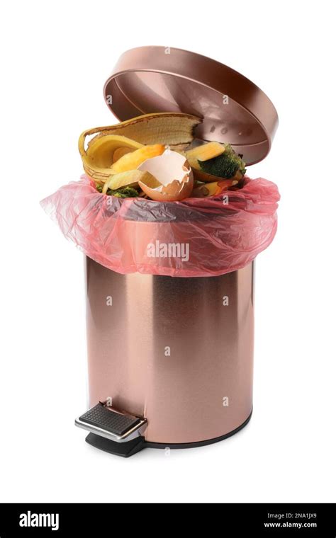 Trash bin with organic waste for composting on white background Stock ...