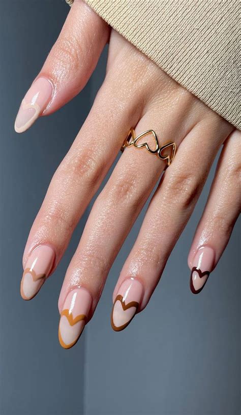 50+ Pretty Spring Colour Nail Ideas & Designs : Gradient Brown Heart ...