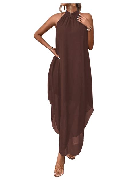 Verdusa Women's Fall Formal Wedding Guest Dress Halter Flowy Sleeveless