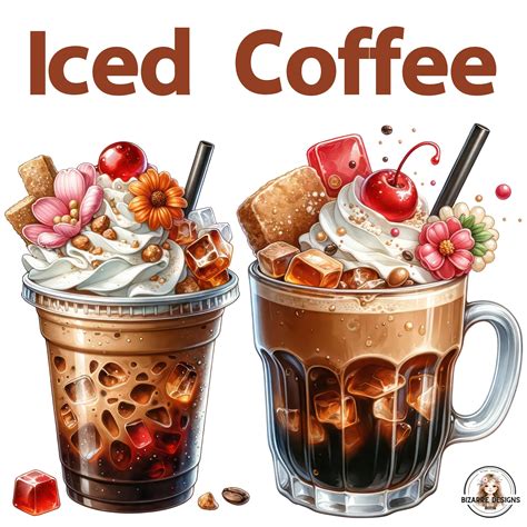 Iced Coffee Clipart Bundle, Coffee Mug Clipart, Summer Coffee Floral