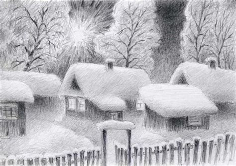 Рисунки карандашом Зима (32 фото) 🔥 Прикольные картинки и юмор