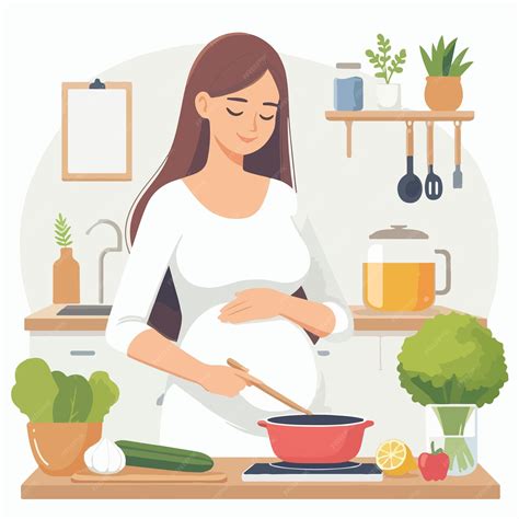 Pregnant woman cooking vector | Premium AI-generated vector