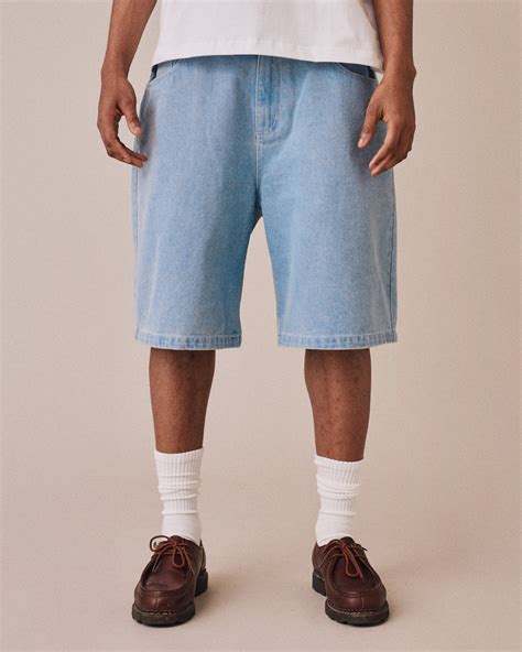 baggy denim jorts light blue palais projects