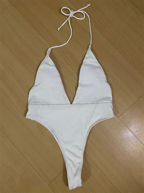 Shein one piece bikini swimsuit high cut deep v backless, Women's