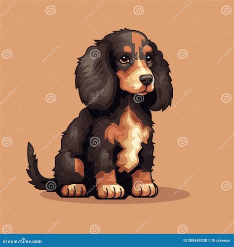 Cartoonish 8bit Cocker Spaniel Puppy on Beige Background Stock ...