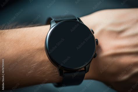 man wearing black smartwatch mockup modern  futuristic wristwatch