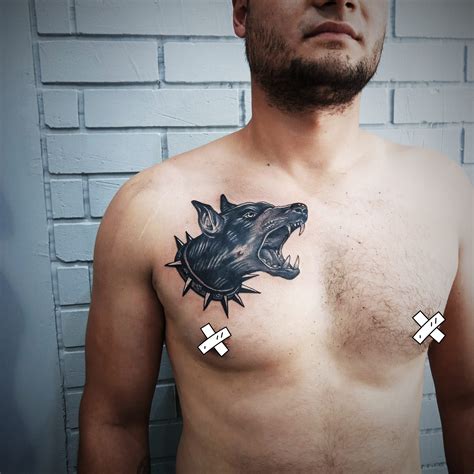 Tatuaje De Perro Foo En El Pecho Tatuaje De Perro Realista Etsy